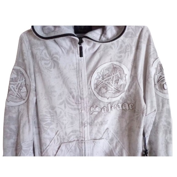 NIP Buckle Salvage Sun Spade Leather Patch Zip Front Hooded Lt Gray Khama Jacket - Picture 6 of 12